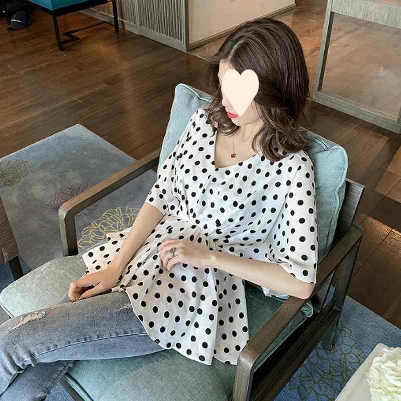 春夏 Vネック パフスリーブ ドット柄 シフォンブラウス レディース 通勤 きれいめ 通勤ブラウス レディース 通勤 きれいめブラウス レディース 通勤 ブラウス ホワイト