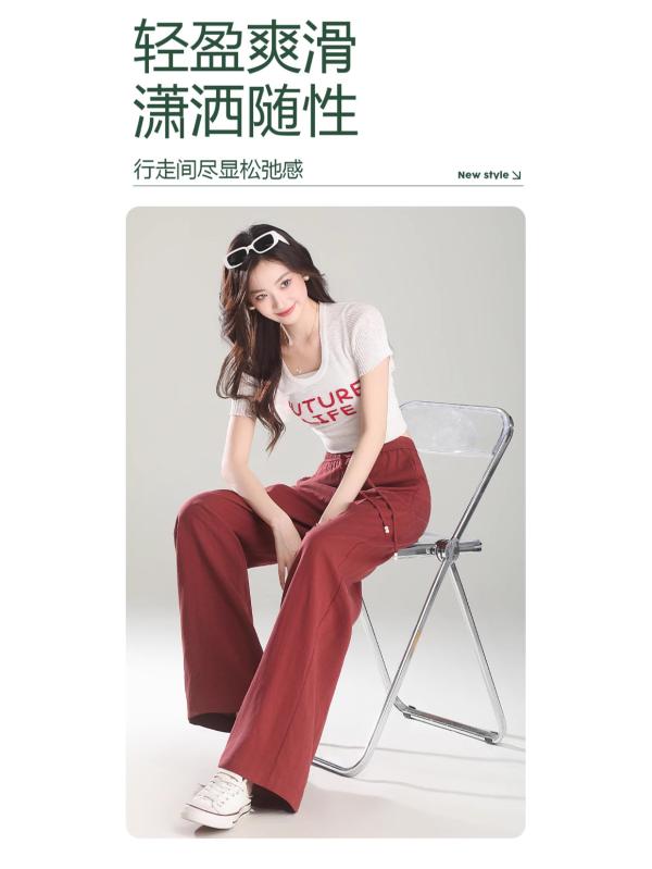 Rakuten - パンツ レディース ズボン 亜麻混 レーヨン ゆったり ウエストゴム 紐付き 黒 アンゴラ赤 赤系 アイボリー系 M L XL XXL