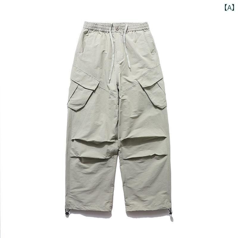 カジュアルパンツ メンズ カーゴパンツ ワークパンツ ポケット付き 絞り紐付き 長ズボン 綿 ゆったり ミリタリー系 2