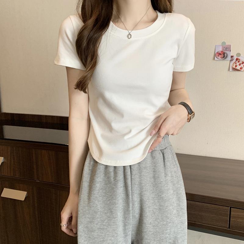 Tシャツ レディース 半袖 不規則デザイン असिमेट्रिक (asymmetrical) 無地 円形ネック 綿100% 修身型 スタイリッシュ カジュアル 普段使い 春夏