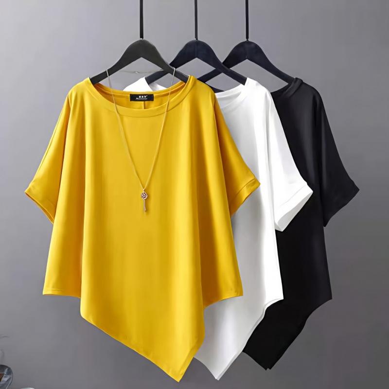 トップス Tシャツ レディース असिमेट्रिक हेम् इरेगुलर स्लीवलेस/विस्कोस फॅब्रिक गोल नेक बैट विट्ज़ 150kg韓版大碼斜下擺上衣