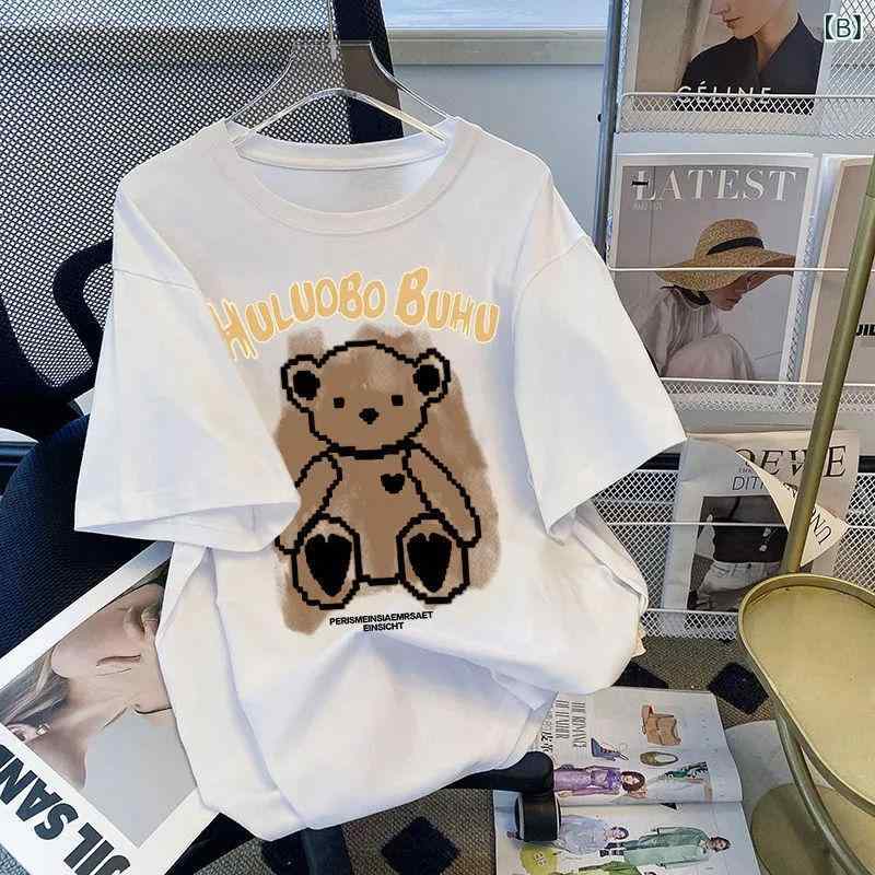 Tシャツ テディベア柄 綿100% レディース 半袖 カジュアル