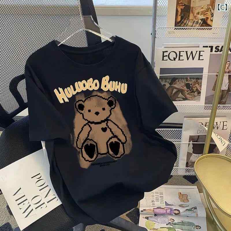 Tシャツ テディベア柄 綿100% レディース 半袖 カジュアル