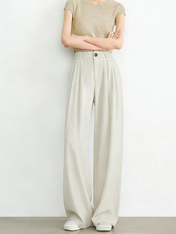 Long Pants - ボトムス 亜麻パンツ レディース ハイウエスト ワイドパンツ 薄手 春夏 快適 通年着用可能 きれいめ カジュアル ゆったり 普段使い おしゃれ 黒 白 黒 グレー カーキ 紫