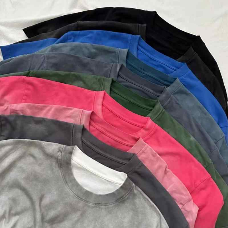 Tシャツ メンズ グラデーション 黒 ピンク系 グレー系 白 綿100% ヘビーウェイト オーバーサイズ 洗い加工 クルーミー クルーネック 半袖 250g