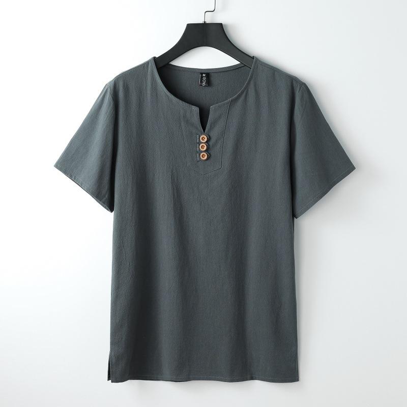 Tシャツ メンズ 半袖 夏 宽松 中国風 綿麻 トップス盤扣 上衣