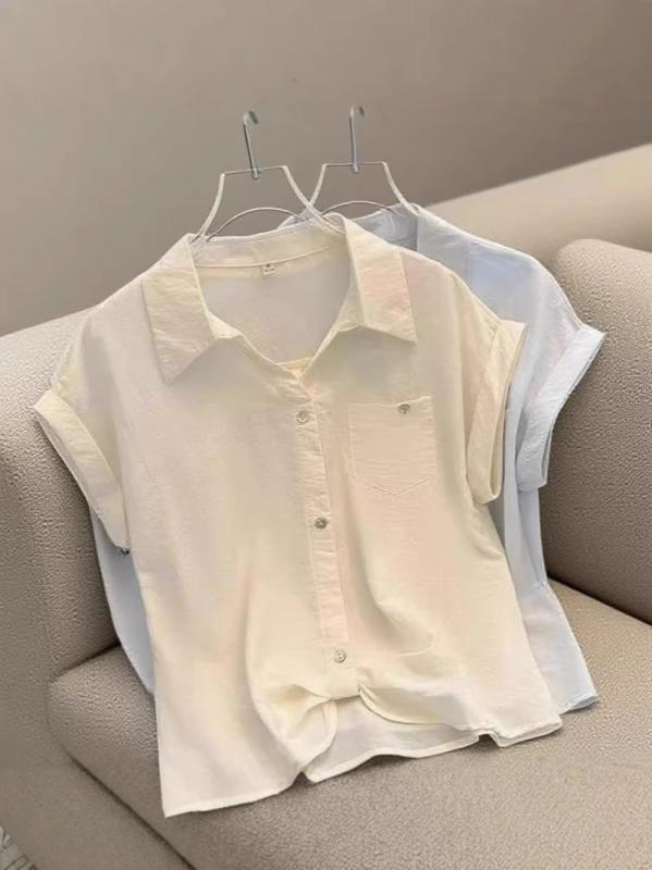 POLO領 半袖トップス レディース 通勤風 トップス レディース 通勤 通年 通勤風 寛鬆 襯衫 女 杏色 M-杏色-藍色