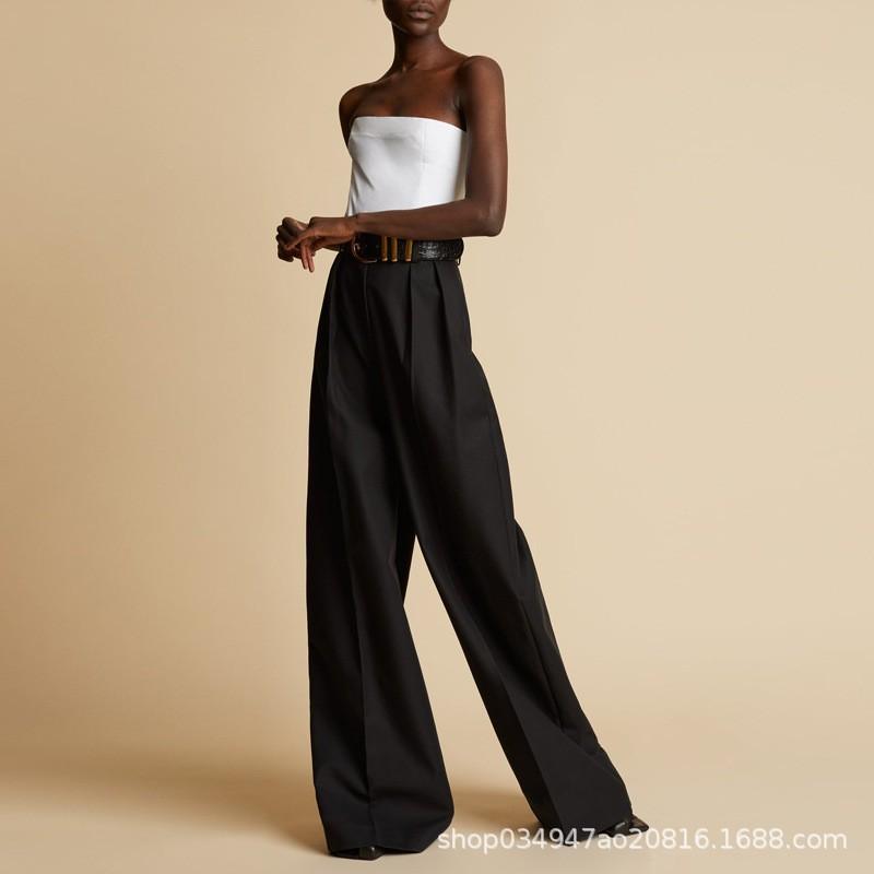 Cropped Pants - テーラードパンツ レディース 秋冬 カジュアル 通勤 テーパードパンツ ウール混 ハイウエスト 美脚パンツ ゆったり ストレートパンツ きれいめ オフィス 普段使い 高見え