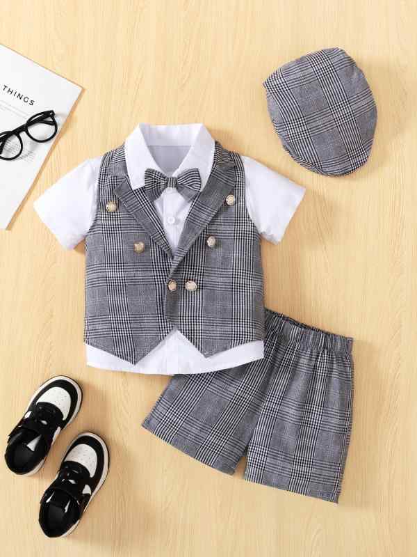 子供服 男の子 夏服 格子柄 チェック柄 ベスト ズボン セットアップ 半袖 シャツ 英倫風 フォーマル カジュアル 紳士風 カジュアル フォーマル 3点セット 3歳 4歳 5歳 6歳 7歳 8歳 3才 4才 5才 6才 7才 8才 100cm 110c