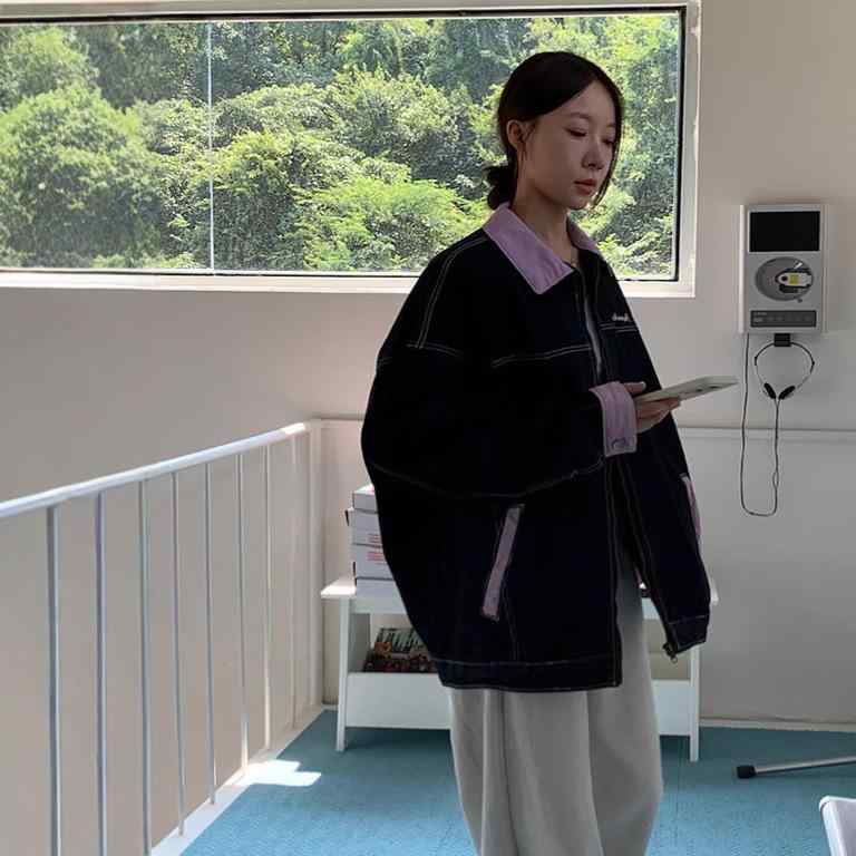 樂天商城 - アウター レディース ヴィンテージ風 レトロ バイカラー 切り替え デニムジャケット カジュアル 長袖 翻襟 ポケット付き ジップアップ仕様 春秋冬 オールシーズン 普段使いやすい