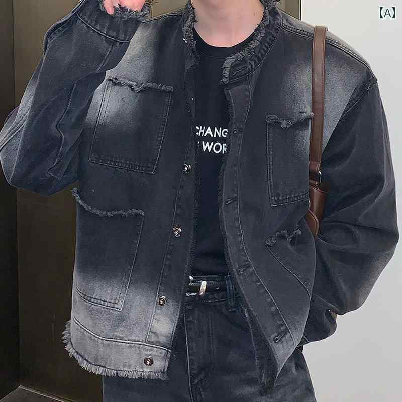 メンズ デニムジャケット ハイストリート風 カジュアル 水洗い加工 レトログラデーション アウター 春秋