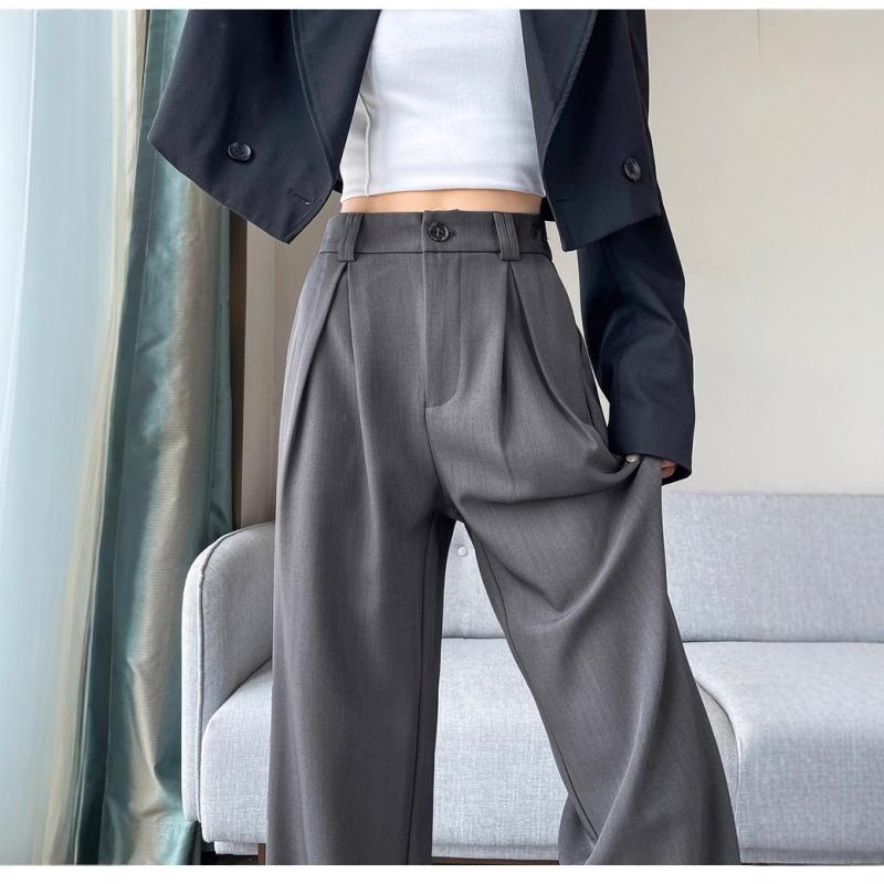 grey high-waist wide-leg spring summer new loose straight drape slimming advanced suit long pants