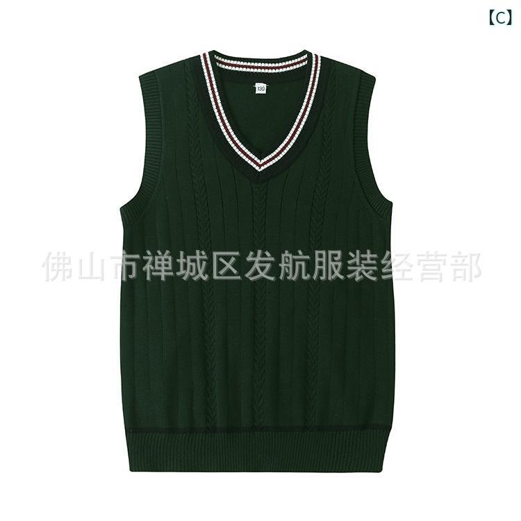 トップス Vネック ベスト メンズ レディース 男女兼用 春 秋 コットン ニット 学院風 制服風