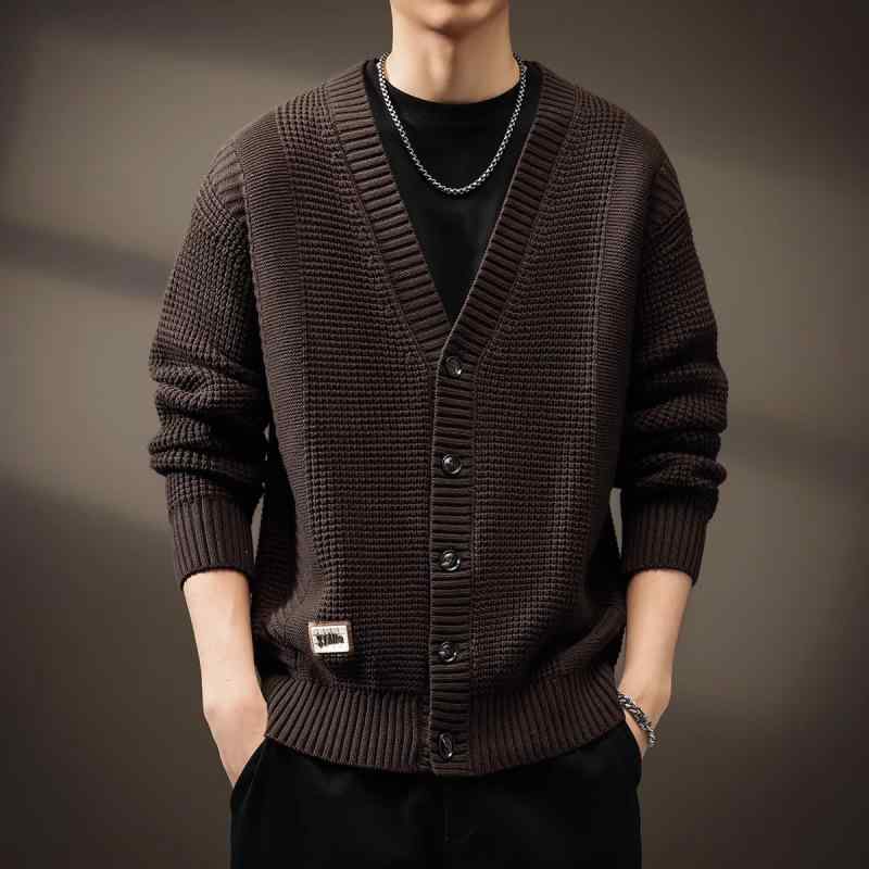 Other - Vネックニットカーディガン メンズ 秋物 カジュアル シンプル 無地 長袖 トップス 男性 紳士服 ファッション}