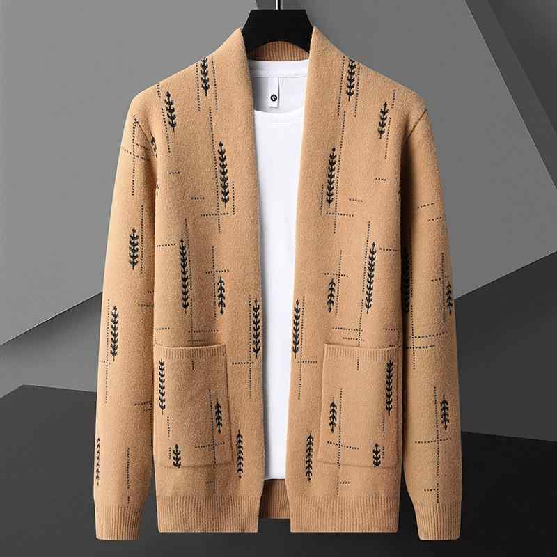 Knit Sweater - ニットカーディガン メンズ 春秋 カジュアル ファッション おしゃれ トップス 男性 青年 紳士 上着 トップス 紳士服 アウター 羽織り 快適 デザイン性 シンプル きれいめ 上質 高級感 黒色 グレー カーキ M L XL XXL XXXL XXXX