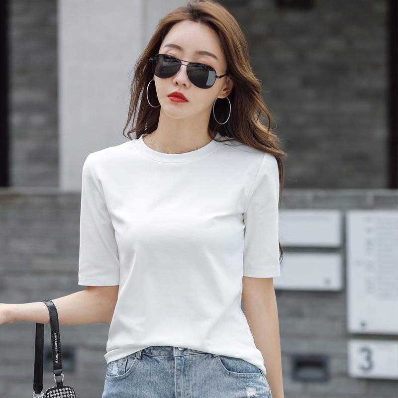 樂天商城 - Tシャツ レディース 五分袖 春夏 綿混 トップス 黒 緑 灰 白 コーヒー