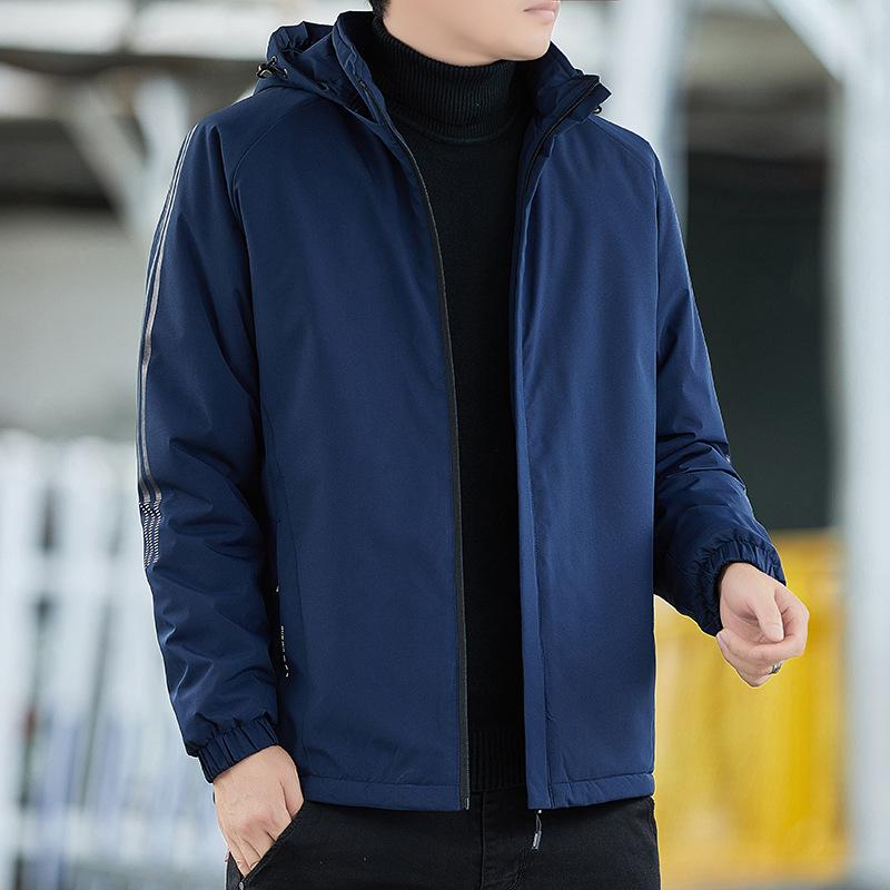 石墨烯保暖外套 男 秋冬 连帽 纯色 青年 宽松型 黒色 藍色 象牙白