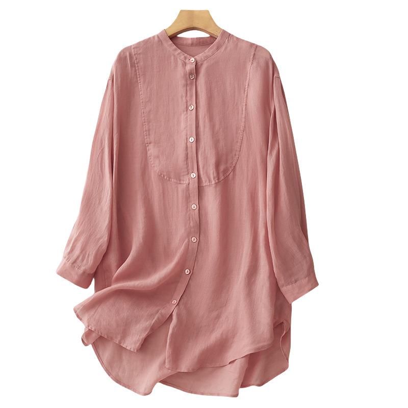 シャツ 春夏 ブラウス 長袖 リネン混 羽織り ゆったり 涼しい きれいめ カジュアル レディース M L XL 2XL