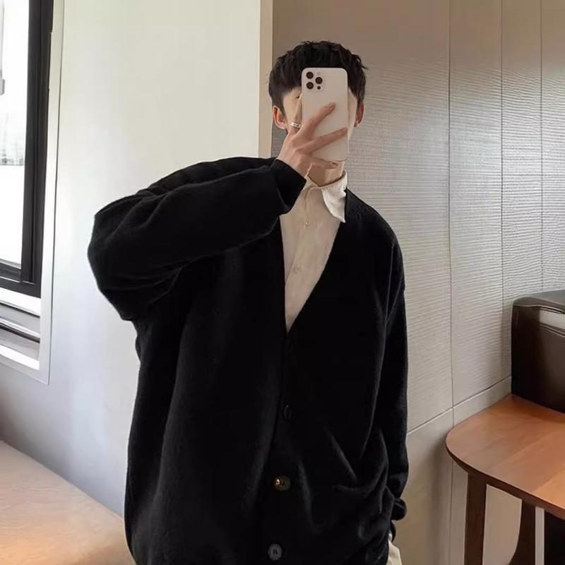 Knit Sweater - カーディガン メンズ Vネック 長袖 ニット カーディガン カジュアル おしゃれ 春秋用 ファッション トップス 男性用 紳士服 普段使い 通勤用 普段使い 男性服 きれいめ シンプル 無地 黒 白