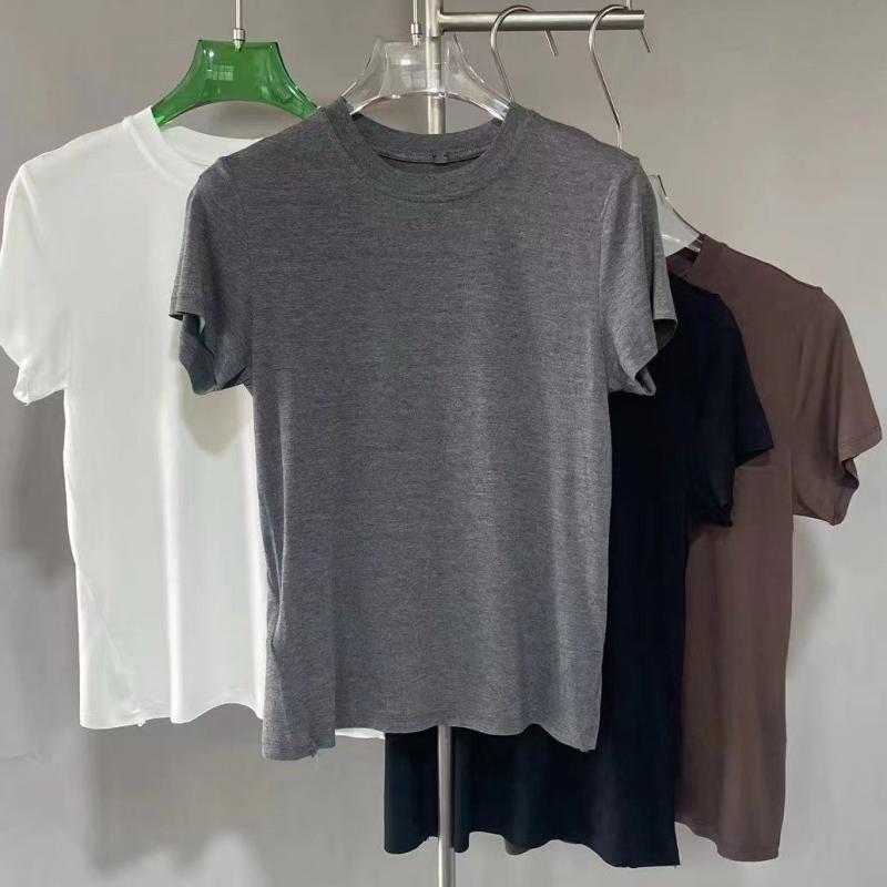 トップス 短袖 Tシャツ レディース camisetas élasticité léger ajustement mince mince col rond en coton frais pour femmes style décontracté japo