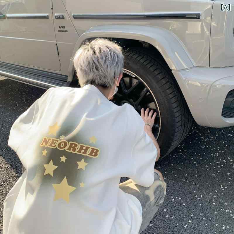 Tシャツ メンズ 半袖Tシャツ メンズ 半袖Tシャツ メンズ 星柄星柄プリント半袖メンズ夏薄手カジュアル綿ゆったり白黒M-XXXL fork-br-10885147 フォークBR サンプル画像2