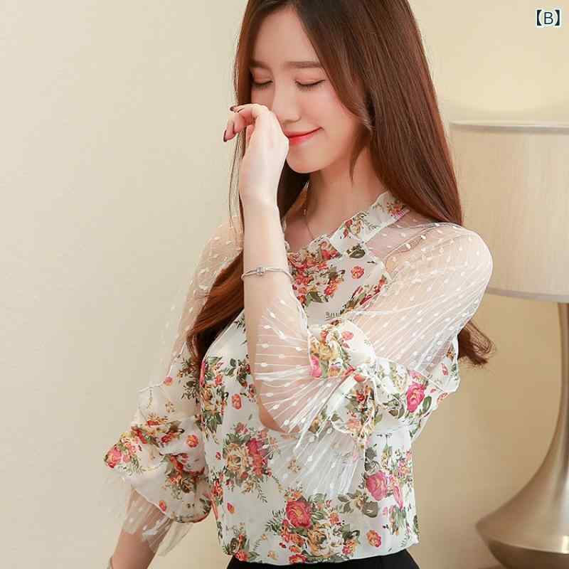 トップス レース チュール 花柄 シフォン ファッション レディース おしゃれ 7分袖 バルーン袖 春夏 fork-br-10888443 フォークBR サンプル画像3