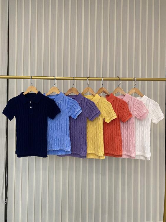 樂天商城 - トップス ポロシャツ 半袖 ニット绞り加工 小さな刺繍 7色展開