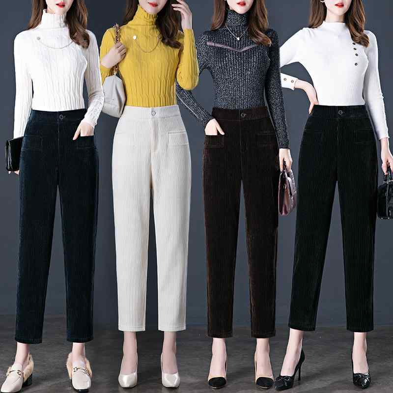 category:pants:corduroy:womens:high-waist:loose-fit:slim-fit:casual:comfortable:trendy:all-match:thick