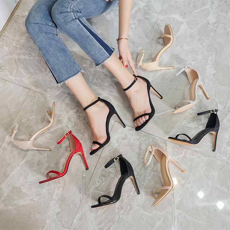 サンダル レディース 高ヒール 細ヒール オープントゥ チャンキーヒール 6-8cm 普...