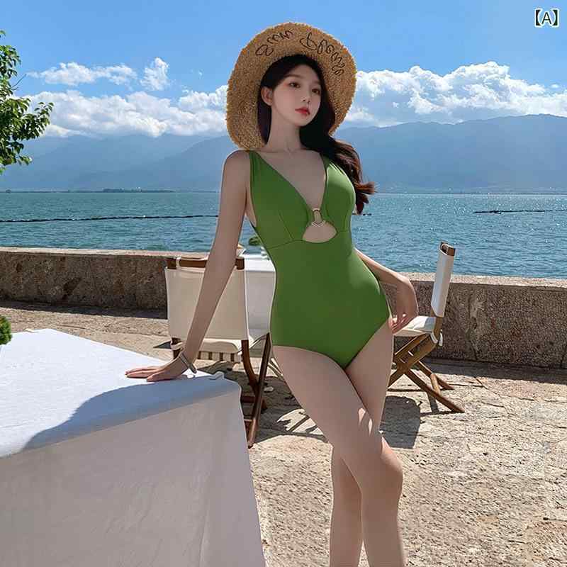 フォークBRのワンピース レディース 競泳水着 セクシー 背中開き 体型カバー スイムウェア ビーチウェア マリンスポーツ 海 プール 旅行 リゾート レトロ 韓国風｜アングル2