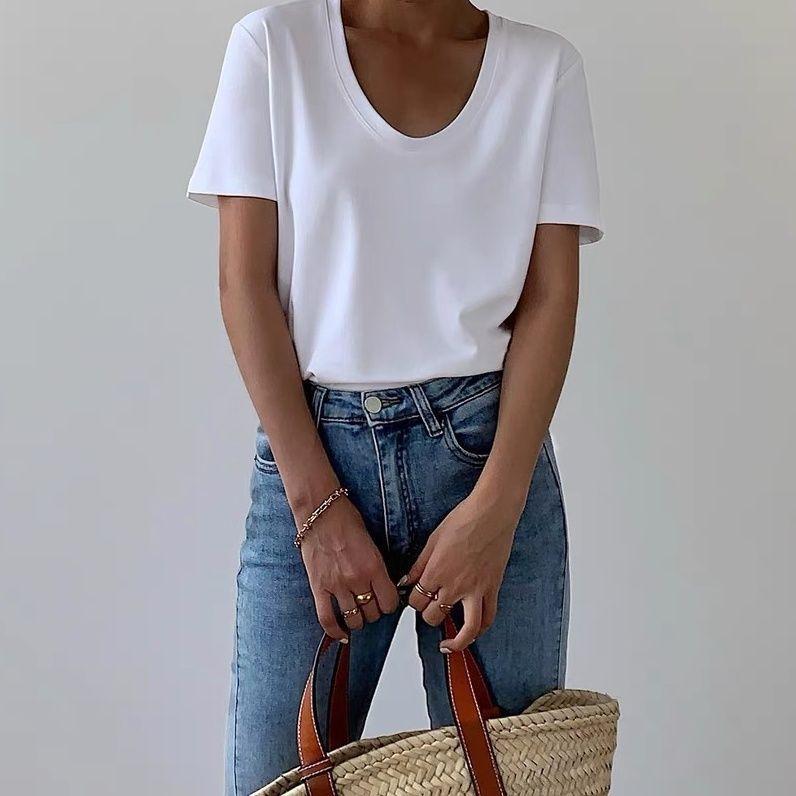 トップス Vネック 半袖 Tシャツ カジュアル レディース 春夏 綿 ブラック 普段使い...