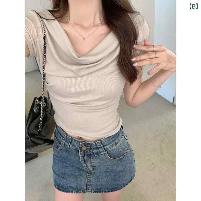 Tシャツ レディース 短い丈 トップス 通勤風 おしゃれ かわいい 薄手 夏用