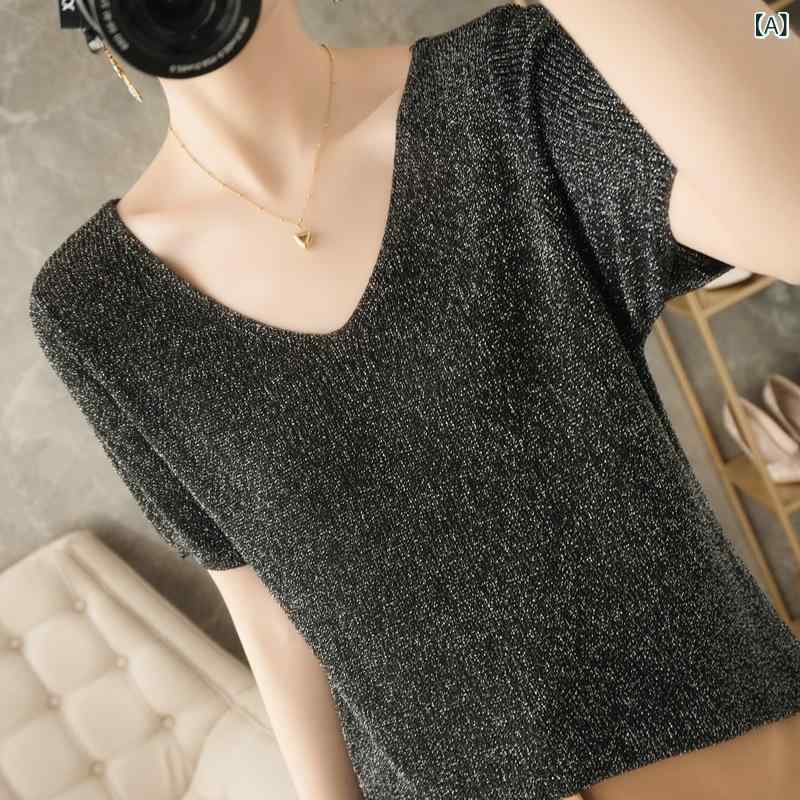 トップス Vネック Tシャツ 薄手 半袖 レディース 春夏用 アイスシルク 接触冷感 伸...