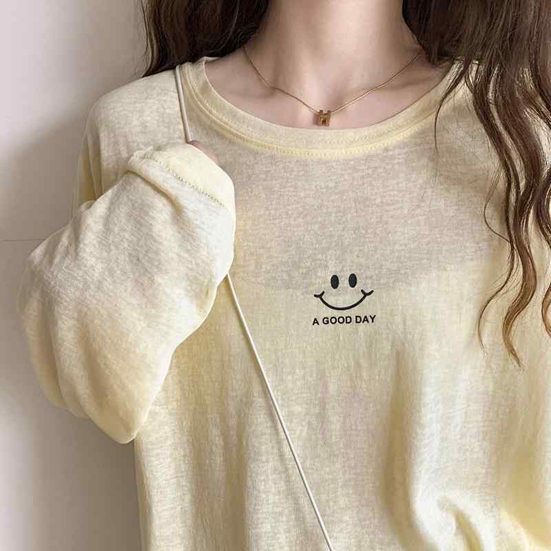 UVカット加工 日焼け防止 薄手 トップス 黄色 長袖 レース柄 レディース Tシャツ 涼しい 快適 普段使い カジュアル 宽松型 通気性別珍柄