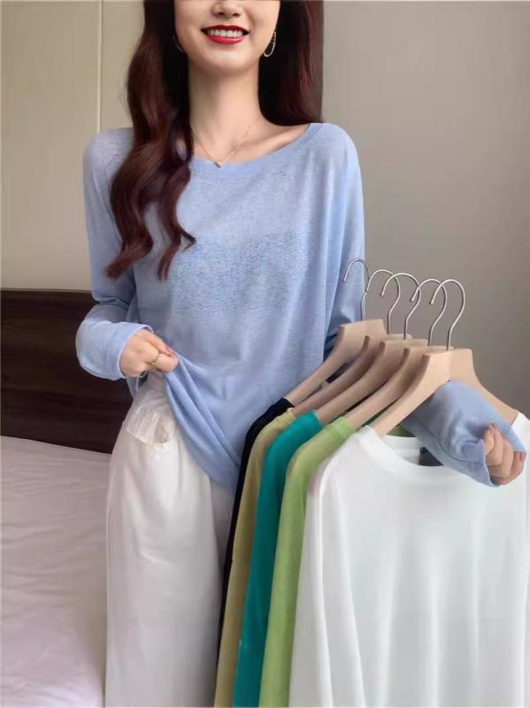 乐天商城 - トップス 薄手 長袖Tシャツ レディース 春夏用 薄手 日韓カジュアル 紫外線対策 UPF50+ 春夏用 夏用 接触冷感 再生繊維混 無地 シンプル スプリングコート 秋用 涼感 通年]