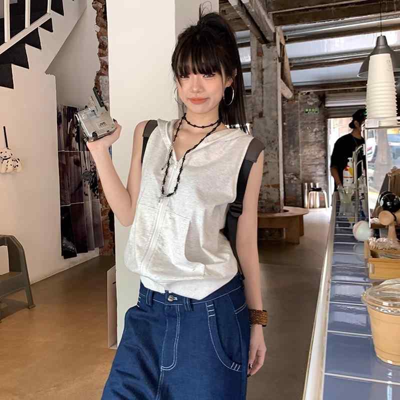 トップス フーディー ノースリーブ ジップアップ レディース 春夏 カジュアル きれいめ おしゃれ きれいめ 大人っぽい かわいい 着回し 涼しい 夏用 軽量 幾何学模様 綿