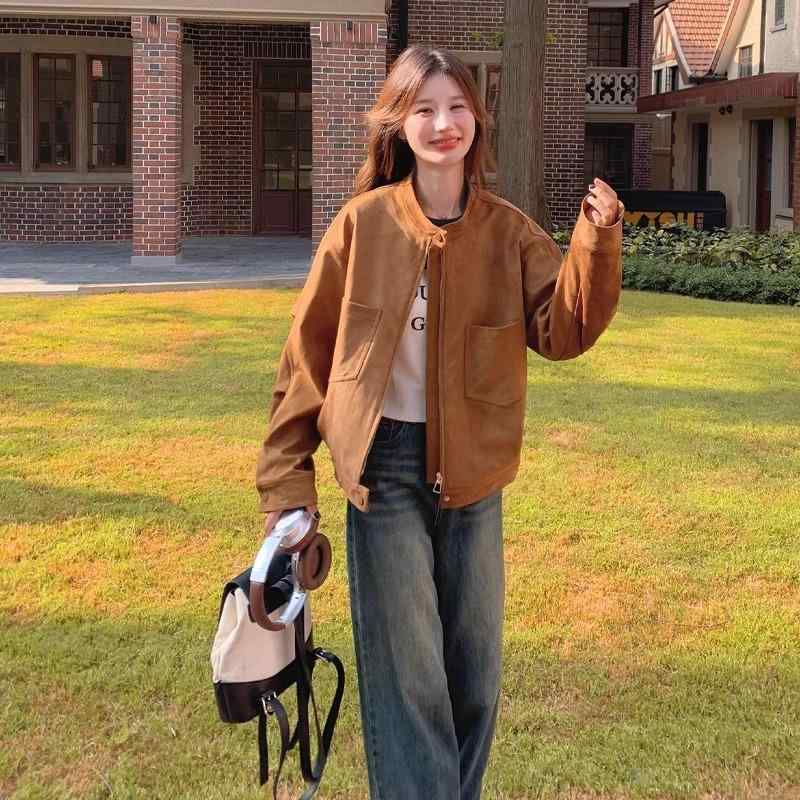 トップス レディース ジャケット 麂皮绒 春秋 アウター ブルゾン カジュアル きれいめ おしゃれ かわいい 軽量 柔らかい 快適 普段使い 通勤 卒業式 入学式 卒園式 入園式 セレモニー フォーマル オフィス 20代 30代 40代 50代 ベージュ