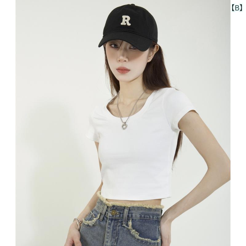 フォークBRのショート丈Tシャツ 黒 レディース 春夏 高身長 小柄｜アングル3