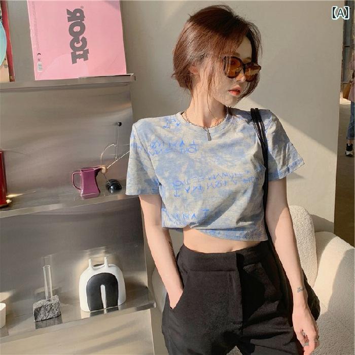 トップス Tシャツ レディース 半袖 短い丈 タイトフィット ファッション 夏服 プリ...