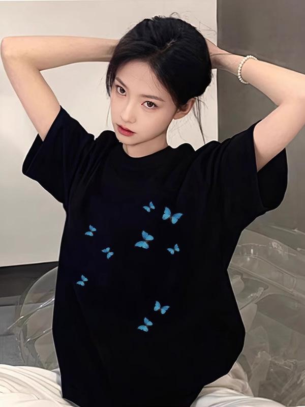Rash Guards - Tシャツ レディース 半袖 綿100% ゆったり 接触冷感 吸湿速乾 カジュアル 春夏用 ブラック系 夏系 夏系 黒 白 黒 紺 グレー