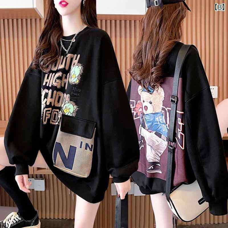 フォークBRのトップス ゆったりシルエット ポケット付き 切り替え デザイン性 低身長向け デザイン性 小柄向け ゆったり カジュアルウェア 衛衣 綿素材 春秋服 長袖 春服｜アングル3