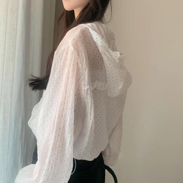 女士 - 防風ジャケット レディース フード付き ジップアップ 長袖 薄手 水玉柄 ゆったり 韓国風 カジュアル 春夏用