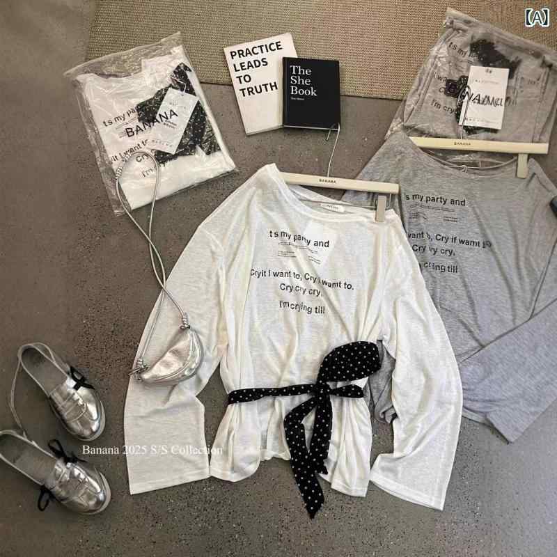 トップス 斜め襟 長袖Tシャツ レディース 伸縮性 綿素材 通気性 快適 普段使い 通勤用 柔らかい肌触り ブラック系 春夏