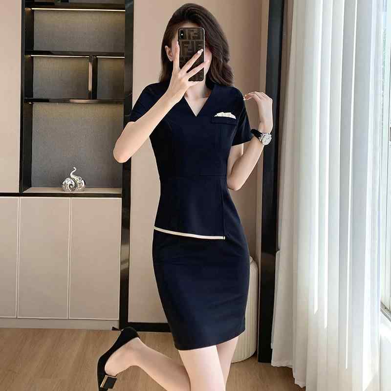 Rakuten - ワンピース 婦人服 Vネック 半袖 紺色 清楚系 上品 きれいめ 着痩せ ファッション トレンド 2024年夏
