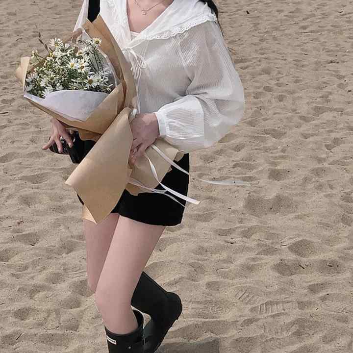 女士 - トップス フレンチスリーブ 花柄 切り替え ブラウス レディース 薄手 長袖 シャツ ブラウス レディース 夏服 春夏 サマー 紫外線対策 UVカット 日焼け対策 日よけ おしゃれ かわいい きれいめ カジュアル 大人 普段使い 通勤 通学 デート 女子