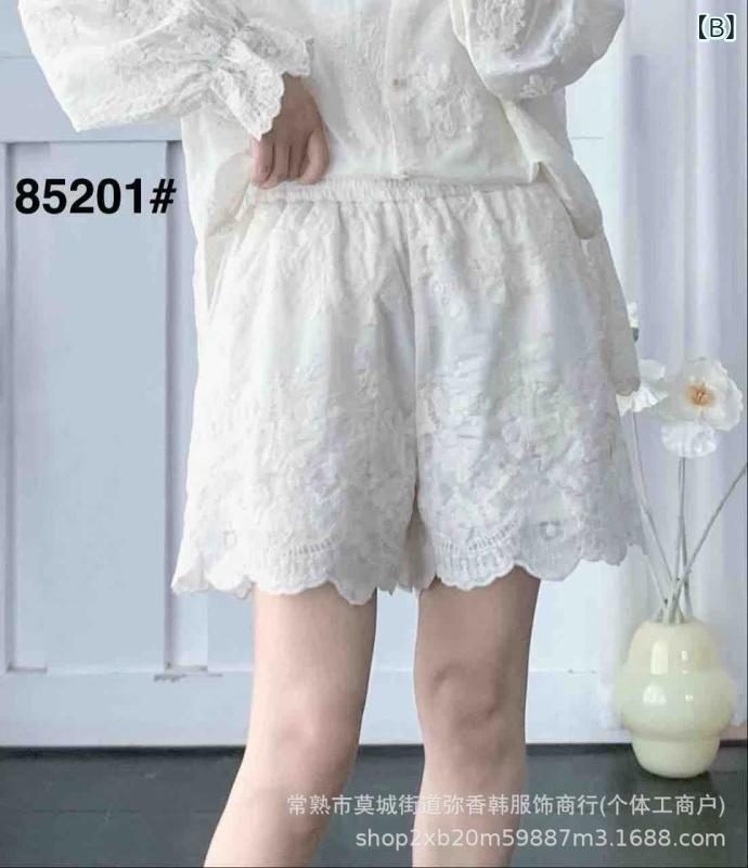 フォークBRのトップス ショートパンツ セットアップ レディース 綿 文芸風 ショートパンツ レディース 綿 文芸風 セットアップ レディース 綿｜アングル2