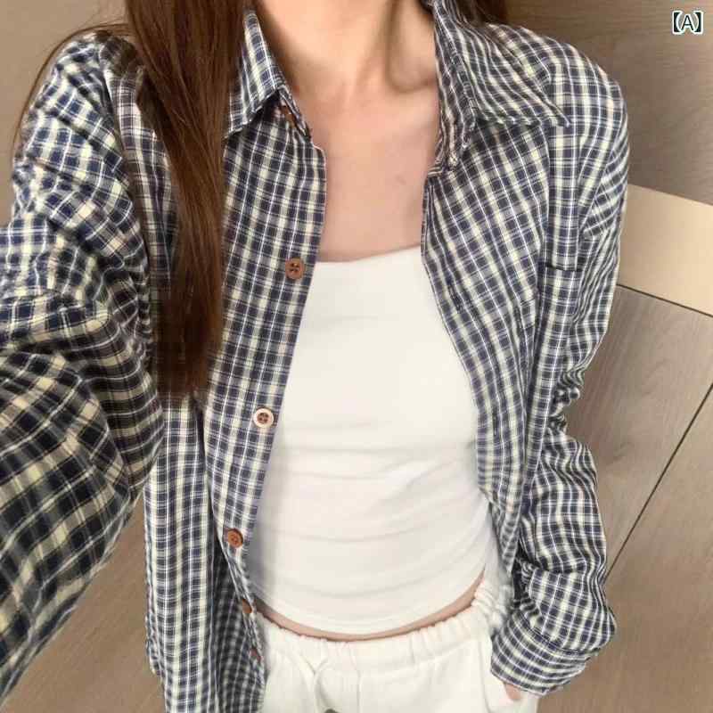 女士 - トップス 格子柄 シャツ レディース 春夏 長袖 ゆったり 韓国風 防寒着 アウター