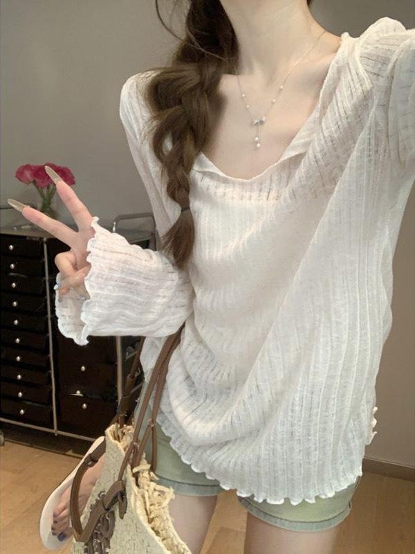 トップス Vネック Tシャツ 薄手 長袖 レディース 夏 春夏 カジュアル 通勤 きれい...