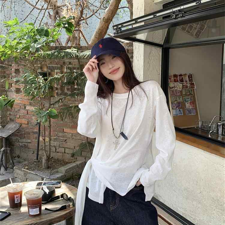 トップス 薄手 長袖 Tシャツ レディース 春夏 薄地 長袖 カーディガン 防寒対策 紫外線対策 紐付き ゆったり トップス