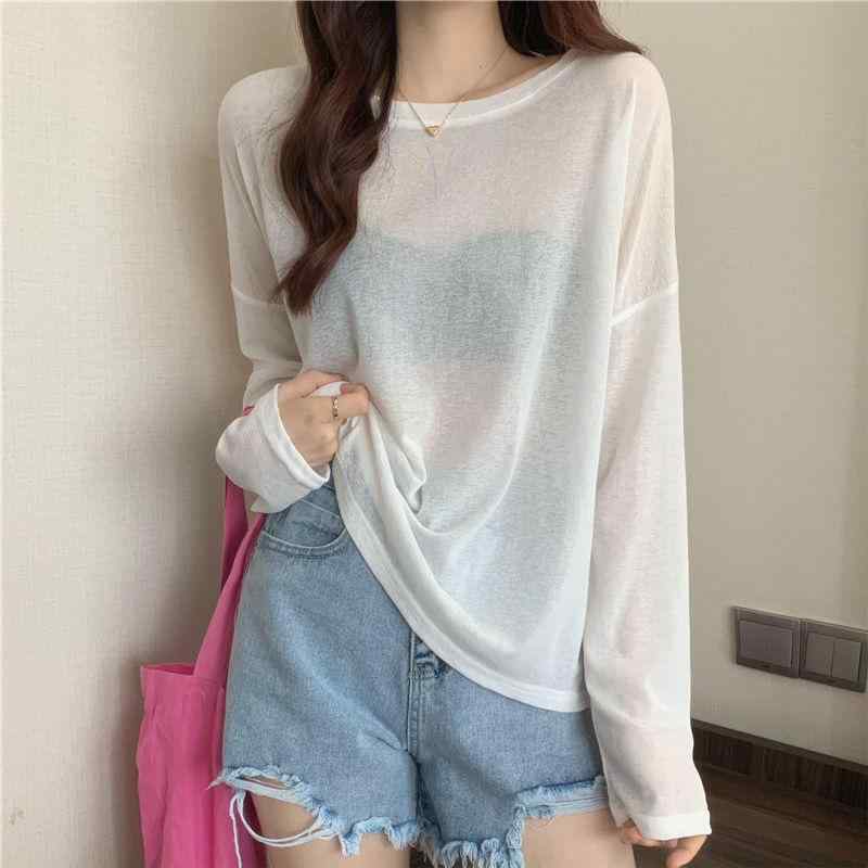 Ladies - Tシャツ レディース 長袖Tシャツ トップス Tシャツ カットソー Tシャツ 綿混素材 接触冷感 吸湿速乾 伸縮性 柔らかい 通気性 日韓風 カジュアル風 カジュアル 無地 春夏用